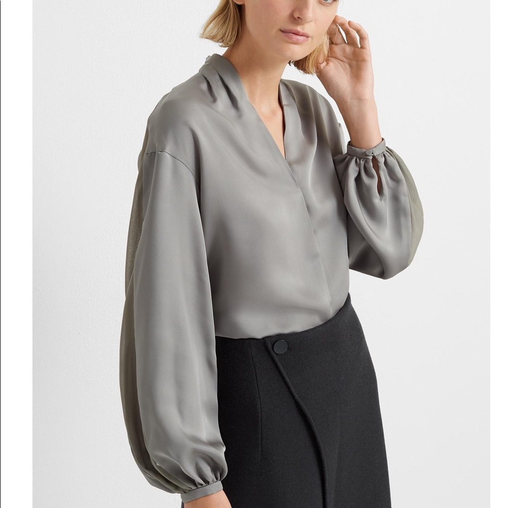 Club Monaco Sage V-Neck Sheer Combo Blouse Top